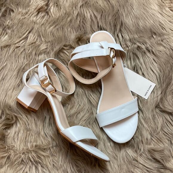 DADAWEN Open Toe Ankle Strap Low Block Chunky Heeled Sandal Wedding Bridal Pumps - Picture 2 of 9